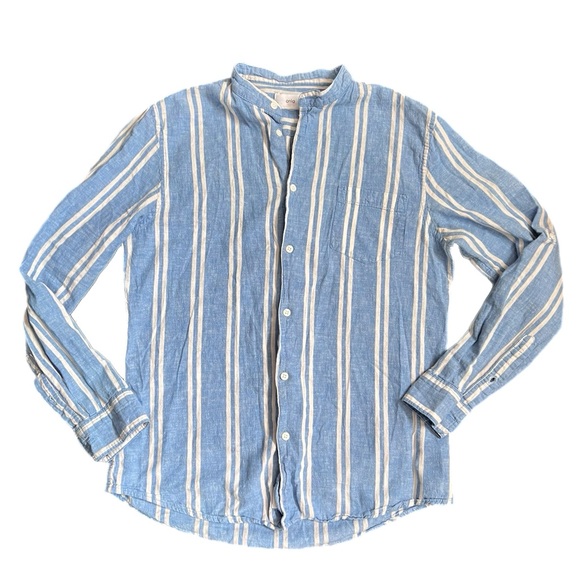 Onia Tops - Onia cotton linen blend blue and white striped button down shirt
